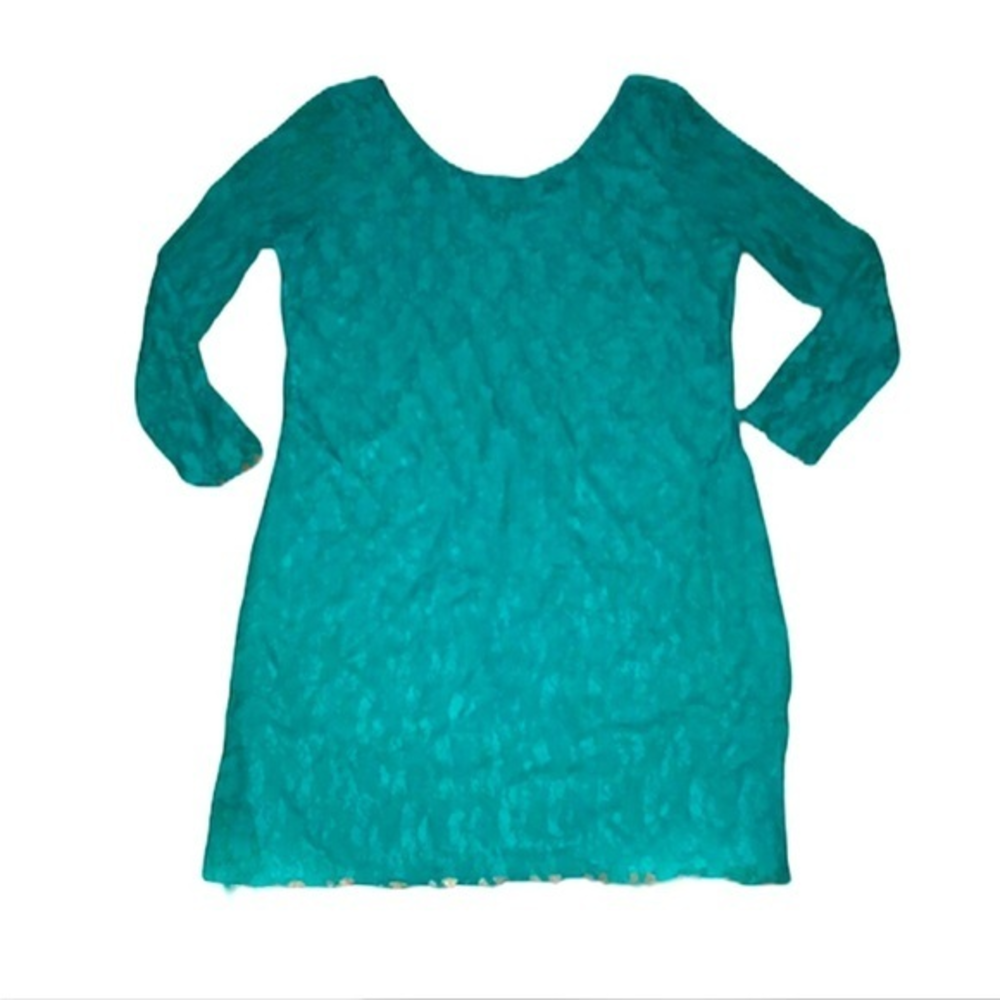 Star Vixen 2X‎ green layered lace scoop neck long sleeve stretch bodycon dress